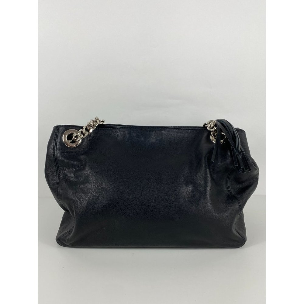 Valentino by Mario Valentino Quilted Logo Chain Strap Leather Hand Bag Blk D137 - Picture 2 of 11